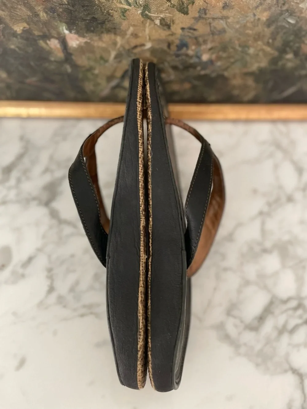 Olukai Paniolo Flip Flop Black Leather Sandals Size 11 - Picture 9 of 9